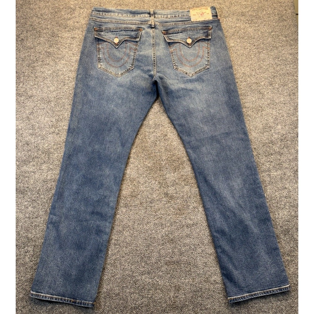 True Religion Ricky Men's 38 Relaxed Straight Blue Jeans Flap Pocket Denim